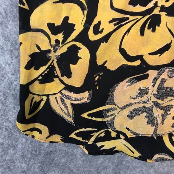 Who What Wear Top XXL Sleeveless Tank Black Yellow Floral Career Back Button - Picture 2 of 12